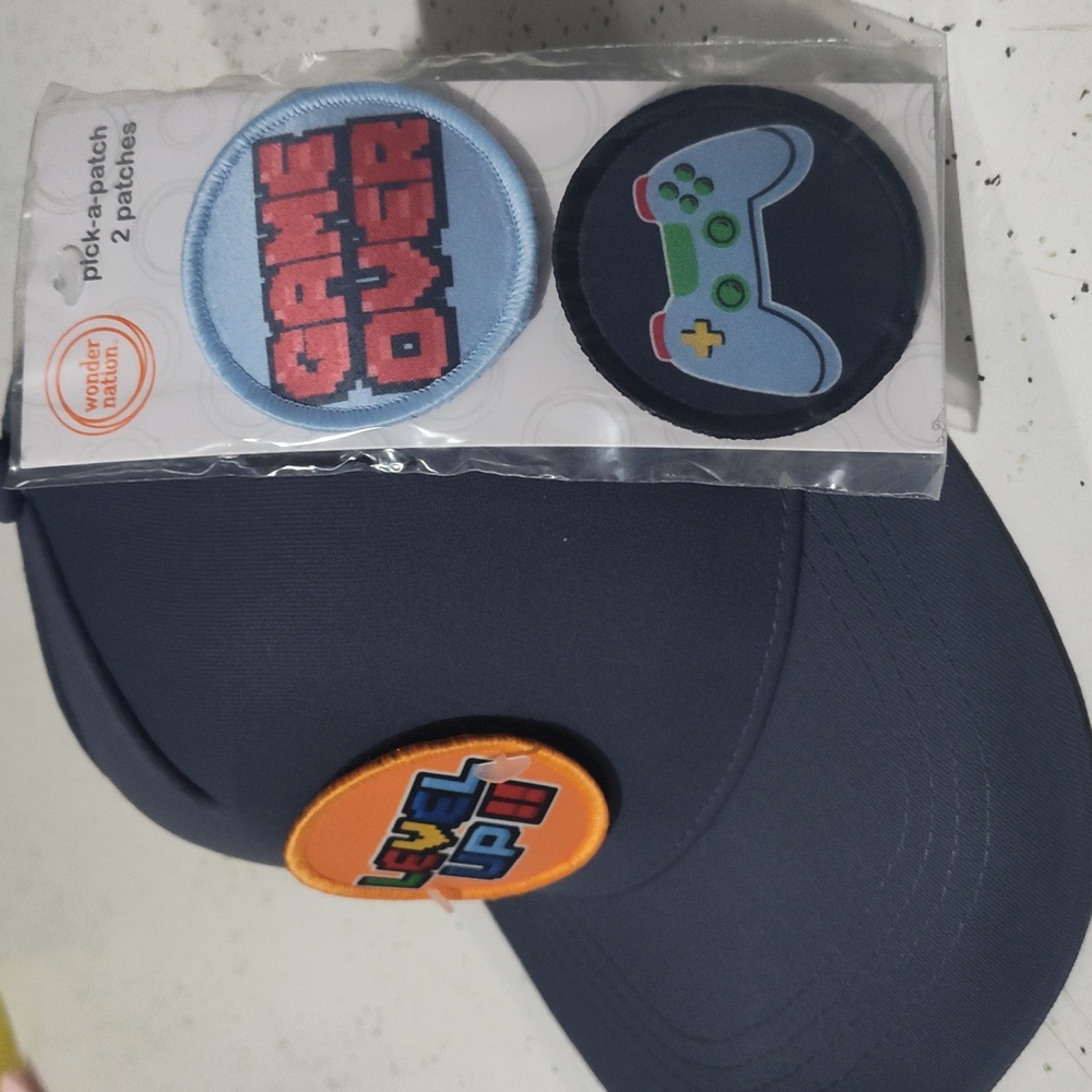 Kids Blue Cap with Orange 'Level Up' Patch